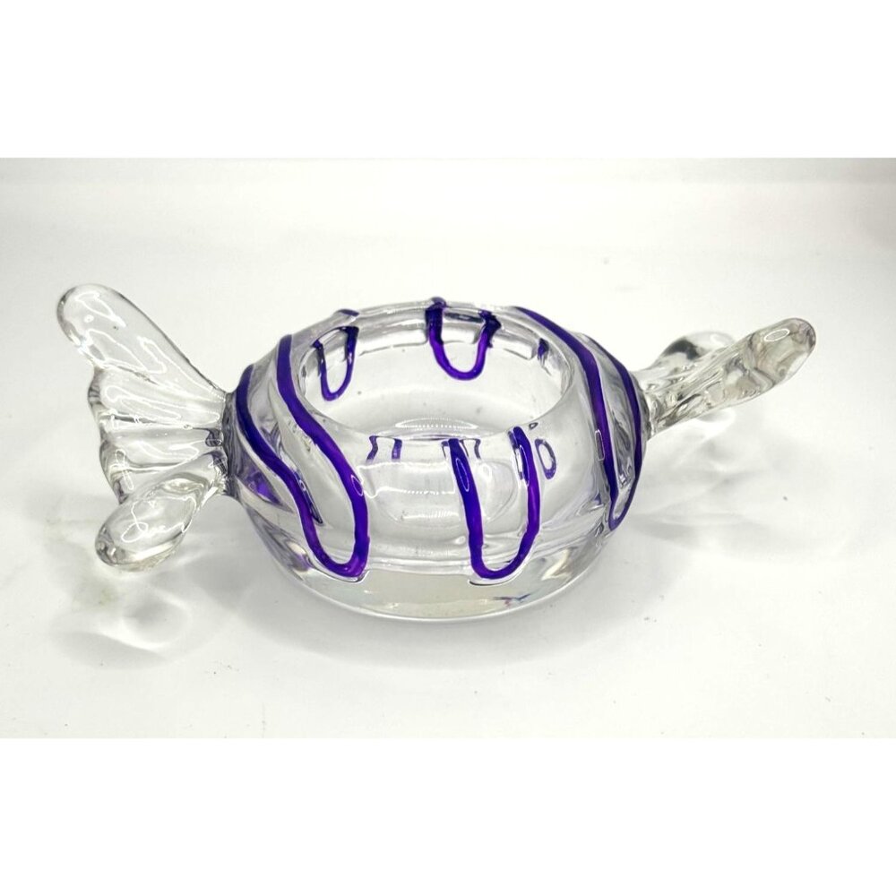 PartyLite Jollyville Tealight Candle Holder With Purple Swirl Design